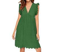 ZURBAA Robe Femme Ete Robe Short Intégré été Blanche Mi Longue Courte Combinaison Robe de Plage Casual Robe avec Poches (armée verte, XXL)