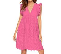 ZURBAA Robe Femme Ete Robe Short Intégré été Blanche Mi Longue Courte Combinaison Robe de Plage Casual Robe avec Poches (Rose Vif, L)