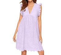 ZURBAA Robe Femme Ete Robe Short Intégré été Blanche Mi Longue Courte Combinaison Robe de Plage Casual Robe avec Poches (Violet, XXL)
