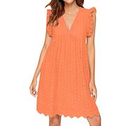 ZURBAA Robe Femme Ete Robe Short Intégré été Blanche Mi Longue Courte Combinaison Robe de Plage Casual Robe avec Poches (Orange, XXL)