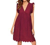 ZURBAA Robe Femme Ete Robe Short Intégré été Blanche Mi Longue Courte Combinaison Robe de Plage Casual Robe avec Poches (Vin, XXL)