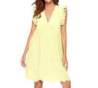 ZURBAA Robe Femme Ete Robe Short Intégré été Blanche Mi Longue Courte Combinaison Robe de Plage Casual Robe avec Poches (Jaune, S)