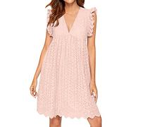 ZURBAA Robe Femme Ete Robe Short Intégré été Blanche Mi Longue Courte Combinaison Robe de Plage Casual Robe avec Poches (Rose, L)