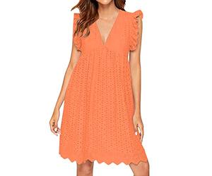 ZURBAA Robe Femme Ete Robe Short Intégré été Blanche Mi Longue Courte Combinaison Robe de Plage Casual Robe avec Poches (Orange, XXL)