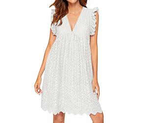 ZURBAA Robe Femme Ete Robe Short Intégré été Blanche Mi Longue Courte Combinaison Robe de Plage Casual Robe avec Poches (Blanc, XXL)