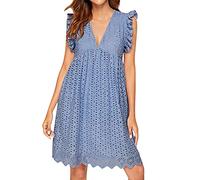 ZURBAA Robe Femme Ete Robe Short Intégré été Blanche Mi Longue Courte Combinaison Robe de Plage Casual Robe avec Poches (Bleu ciel, M)
