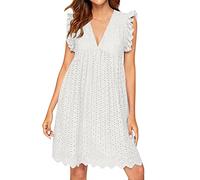 ZURBAA Robe Femme Ete Robe Short Intégré été Blanche Mi Longue Courte Combinaison Robe de Plage Casual Robe avec Poches (Blanc, L)
