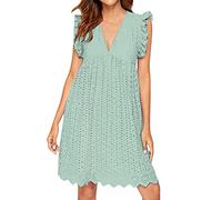 ZURBAA Robe Femme Ete Robe Short Intégré été Blanche Mi Longue Courte Combinaison Robe de Plage Casual Robe avec Poches (Vert, XL)