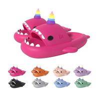 Zureto Chaussons Licorne Requin, 2024 Nouvelles Pantoufles Requin Lumineuses dans l’Obscurité, Sandales Confortables en Matériau EVA Super Doux, Rouge chiné, 44/45 EU