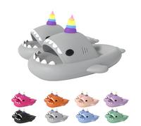 Zureto Chaussons requin licorne, 2024 Nouveaux chaussons requin brillant dans le noir, chaussons confortables en matériau EVA super doux, gris, 42/43 EU