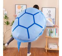 Zureto Coussin de corps en armure de tortue, coussin de tortue géante, portable, bleu, 80 cm