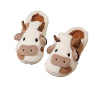 Zureto Mignon vache Peluche Pantoufles Hiver Nouveau Coton Chaussons Maison Intérieur Chaud Coton Pantoufles Dessin animé Coton, Couleur café., 40/41 EU