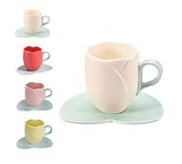 Zureto Tasse à café tulipe en céramique avec soucoupes, tasse à café créative en céramique avec soucoupe, lait de petit-déjeuner, ensemble de tasses à café tulipe (blanc A)