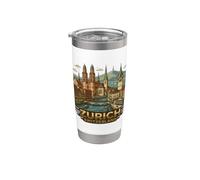 Zurich Suisse Souvenir de voyage Paysage urbain rétro Graphi Gobelet isotherme en acier inoxydable double paroi