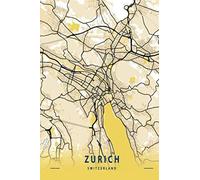 Zurich Switzerland: 6x9 Lined Journal Memory Book Travel Journal Diary To Record Your Thoughts Graduation Gift Teacher Gifts Black And Yellow Map For People Who Love To Travel Zurich S
