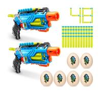 ZURU X-Shot Dino Striker Lot de 2 fléchettes + 48 fléchettes + 6 cibles de tir en Mousse Bleue X-Shot Blaster Jouet Blaster Rotatif Automatique Slam Fire Jouets pour garçons, Enfants, Adolescents