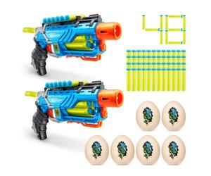 ZURU X-Shot Dino Striker Lot de 2 fléchettes + 48 fléchettes + 6 cibles de tir en Mousse Bleue X-Shot Blaster Jouet Blaster Rotatif Automatique Slam Fire Jouets pour garçons, Enfants, Adolescents