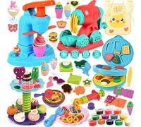 ZUSUZU Pâte à Modeler pour Enfants,Accessoires en Pâte à Modeler,Machine à Glace+Machine à Pâtes+Machine à Burger,avec 24 Pots de Pate a Modeler,avec Tablier et Manches,pour 3+ Ans Enfants