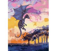 Zuty - Peinture au diamant - DRAGON FIAL ET COUCHER DE SOLEIL, 40x50 cm, hors toile sur châssis
