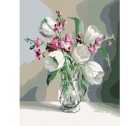 Zuty - Peinture au diamant - TULIPANS BLANCS, 40x50 cm, hors toile sur châssis