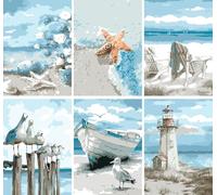 ZUUMGAR 6 Pièces Peinture par numéros pour adultes,Oiseaux marins et plages, peinture par numéros sur toile, sans cadre peinture à l'huile acrylique, décoration murale d'intérieur, 20 x 30 cm