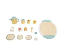 ZUUOZBYY Ensemble de Thé en Bois pour Petites Filles Améliorer Les Compétences Sociales Simulé Tout-Petits Théière en Bois Ensemble de Tasse à thé avec Dessert