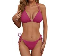 Zuvebamyo Maillot de bain deux pièces bikini sexy côtelé triangle haut maillot de bain string cheeky bikini ensembles, Voilet Rouge, Taille S