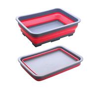 Zuvo Bassine Pliable 10L - Bassine de Vaisselle Pliable et Portable - Récipient Rectangulaire Gain de Place pour Cuisine, Camping, Caravaning & Extérieur - Rouge et Gris
