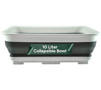Zuvo Bassine Pliable 10L - Bassine de Vaisselle Pliable et Portable - Récipient Rectangulaire Gain de Place pour Cuisine, Camping, Caravaning & Extérieur - Blanc & Gris