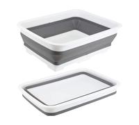 Zuvo Bassine Pliable 10L - Bassine de Vaisselle Pliable et Portable - Récipient Rectangulaire Gain de Place pour Cuisine, Camping, Caravaning & Extérieur - Blanc & Gris
