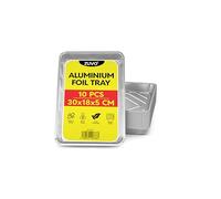 Zuvo Lot de 10 plateaux de cuisson en aluminium - 32 cm x 20 cm x 3,3 cm - Pour la cuisson, la congélation, le service et le stockage - Plateaux de cuisson au four