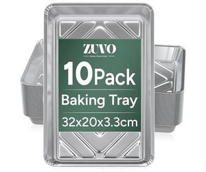 Zuvo Lot de 10 plateaux de cuisson en aluminium - 32 cm x 20 cm x 3,3 cm - Pour la cuisson, la congélation, le service et le stockage - Plateaux de cuisson au four