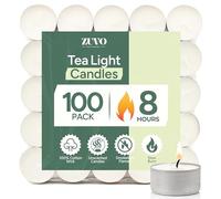 Zuvo Lot de 100 bougies chauffe-plat 8 heures de combustion Blanc non parfumées 3,8 x 2,3 cm 23 g