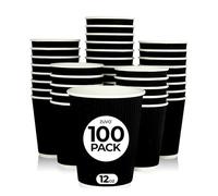 Zuvo Lot de 100 tasses à café jetables à emporter 355 ml - Sans couvercle - Noir ondulé - Idéal pour les plats à emporter