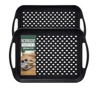 Zuvo Lot de 2 Plateaux de Service Antidérapants avec Poignées | Léger, Durable & Facile à Nettoyer | Pour Tous Types d'Aliments & Boissons | Caoutchouc à Haute Adhérence | Noir