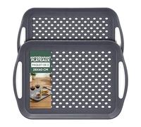Zuvo Lot de 2 Plateaux de Service Antidérapants avec Poignées | Léger, Durable & Facile à Nettoyer | pour Tous Types d'Aliments & Boissons | Caoutchouc à Haute Adhérence | Gris