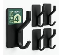 Zuvo Lot de 4 crochets muraux auto-adhésifs noirs - Robustes - Supporte jusqu'à 6 kg - Crochets adhésifs imperméables sans perçage pour salle de bain, cuisine, porte, serviette, manteau, clés