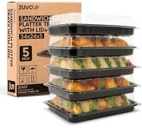 Zuvo Lot de 5 plateaux réutilisables en plastique avec couvercles pour sandwichs et buffets pour restauration, événements et fêtes - Passe au congélateur (34 x 24 x 5 cm)