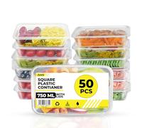 Zuvo Lot de 50 récipients Alimentaires rectangulaires en Plastique pour Micro-Ondes Transparent 750 ML