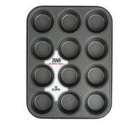 Zuvo Moule à Muffins et Cupcakes 12 Cavités | Plaque de Cuisson Antiadhésive en Acier Carbone | 33 x 26,5 x 3 cm | Résistant Four, Congélateur & Lave-Vaisselle | Noir