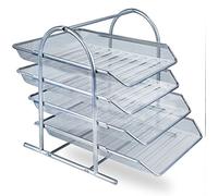 Zuvo Organiseur de Bureau 4 Niveaux en Métal Argent - Porte-documents A4 Empilable - Plateau à Courrier en Treillis pour Rangement de Papier - Accessoires de Bureau Élégants