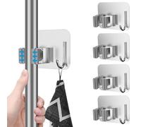 Zuvo - Porte-Balais Mural 4 Pièces - Organisateur de Balais et Serpillères en Acier Inoxydable pour Salle de Bain, Cuisine, Garage et Jardin - Solution de Rangement Murale Robuste