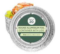 Zuvo Récipients ronds en aluminium - Lot de 20 moules à tarte avec couvercles en papier - Plateaux de cuisson en aluminium, argenté