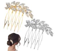 ZUWIJEQ 2 pièces peignes à cheveux de mariée, Peigne à cheveux femme, strass et perles, feuilles argentées et Dorées, mariage, coiffure cristal, accessoire parfait pour femmes et filles