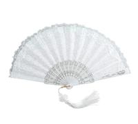 ZUWIJEQ Éventail Mariage Dentelle Blanc, Accessoire Élégant pour Mariage, Décoration de Fête, Cadeau Invité, Éventail Pliable avec Pompon, Eventail Blanc, Décoration de Mariage Champêtre et Vintage