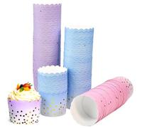Zuxbolf 150 Pièces Caissettes Cupcake Papier 7 * 6 * 5,5 cm Moule Cupcake Papier Caissette Muffins pour Mariage, Anniversaire, Fête, Décoration (Bleu, Violet, Rose)