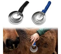 Zuxbolf 2 Pièces Étrille Cheval à 4 Anneaux Brosse à CRIN Cheval Étrille Double Face en Acier Inoxydable Grattoir de Toilettage avec Manche Rotatif pour Boue Séchée