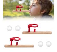 Zuxbolf 2 Pièces Jouet de Soufflage de Balle, Pipe à Balle Jeu de Souffle en Bois, Jeu de Balle Flottante, Jouet Souffleur de Balle, Pipe Souffle Balle pour Enfants, Cadeaux(Rouge)