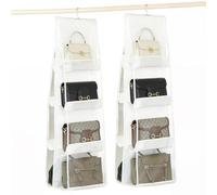 Zuxbolf 2 Pièces Organiseur de Sac à Main Suspendu avec 8 Poches, Rangement Sac à Main Placard 117 x 35 x 32 cm, Pochette Rangement a Suspendre pour Chambre, Placard (Blanc)