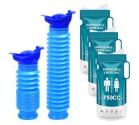 Zuxbolf 2PCS Urinoir Portable, 750ML Urinoir d'urgence Rétractable avec 3 Sac d'urine Bouteille d'urine de Pot Urinoirs d'urgence Mobiles Portables pour Camping Voyage Extérieur et Voiture